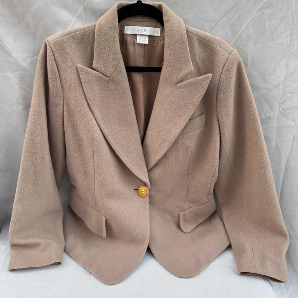 The Limited Blazer Small Tan Wool Cashmere Vintage 90s Gold Button Jacket